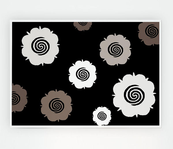 Flowers Beige On Black Print Poster Wall Art