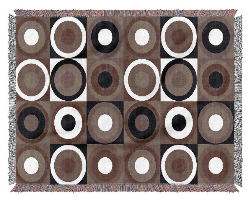 Circles In Squares Beige Woven Blanket