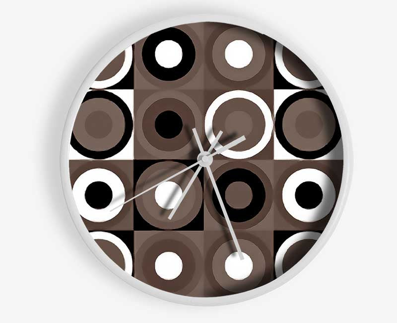 Circles In Squares Beige Clock - Wallart-Direct UK