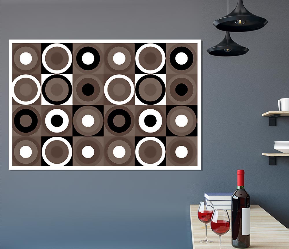 Circles In Squares Beige Print Poster Wall Art