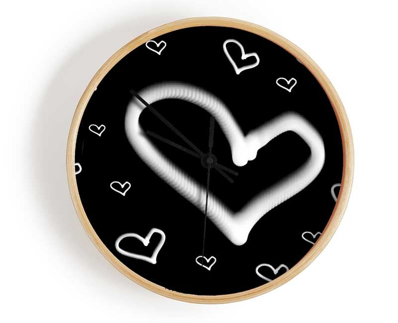 Love Hearts White On Black Clock - Wallart-Direct UK