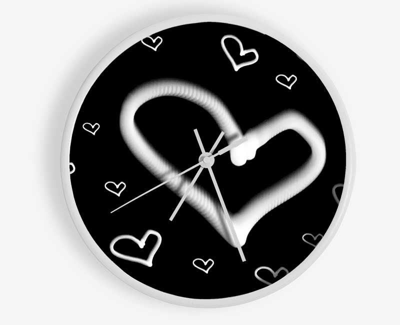 Love Hearts White On Black Clock - Wallart-Direct UK