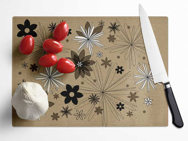 Flowers In Bloom Beige Glass Chopping Board