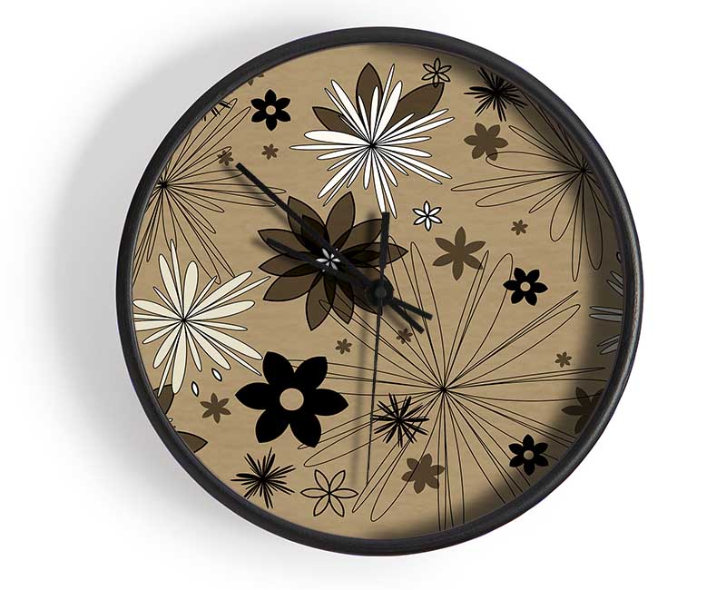 Flowers In Bloom Beige Clock - Wallart-Direct UK