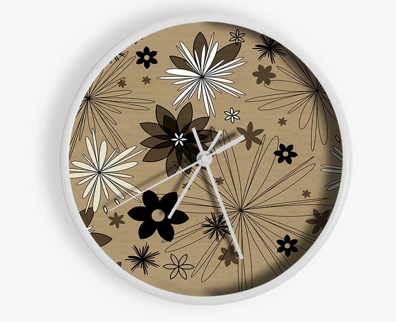 Flowers In Bloom Beige Clock - Wallart-Direct UK