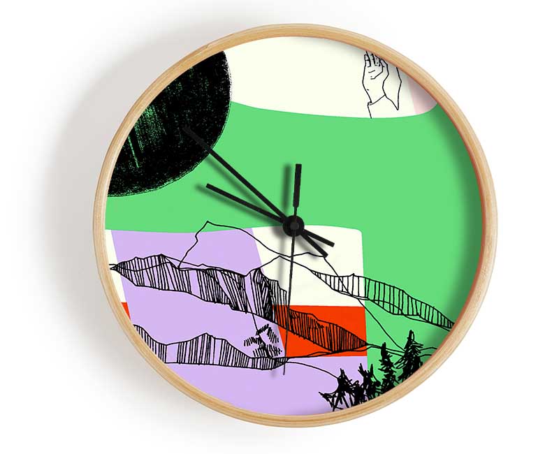 Mountain Range Sun Multi-Coloured Clock - Wallart-Direct UK