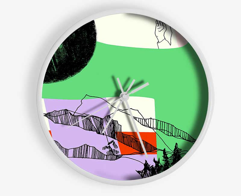 Mountain Range Sun Multi-Coloured Clock - Wallart-Direct UK