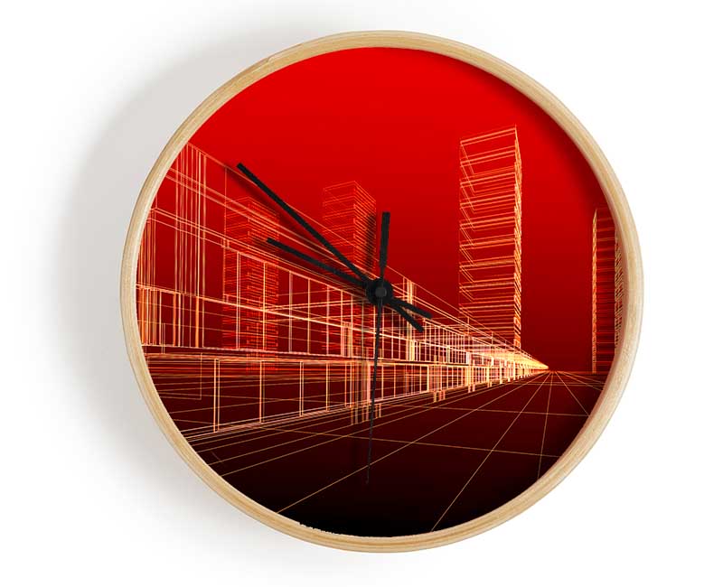 Red Futuristic City Clock - Wallart-Direct UK