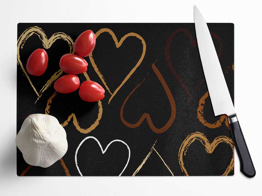 Chocolate Hearts Glass Chopping Board