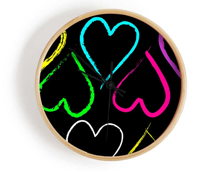 Multi-Coloured Love Hearts Clock - Wallart-Direct UK