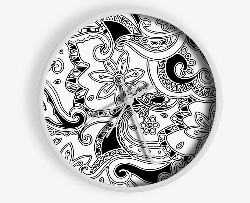 Pasley Garden Black On White Clock - Wallart-Direct UK