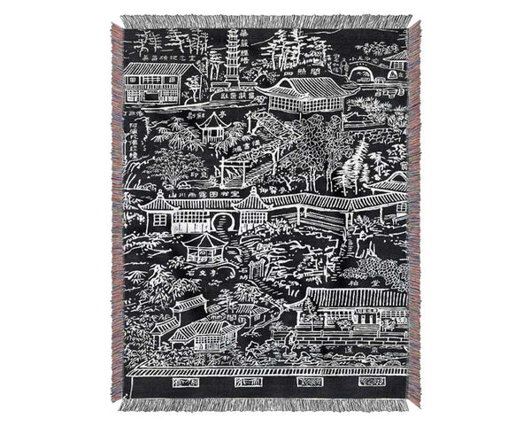 Beautiful Japanese Walled Garden From Above Woven Blanket