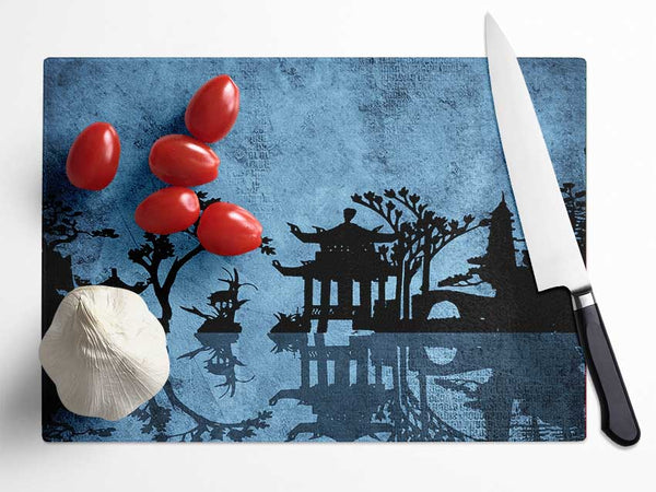 The Blue Japanese Garden Glass Chopping Board