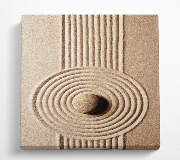 A Square Canvas Print Showing Circular Sand Script Zen Square Wall Art