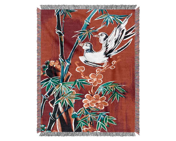 Red Garden Of Doves Woven Blanket