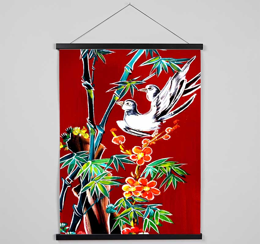 Red Garden Of Doves Hanging Poster - Wallart-Direct UK