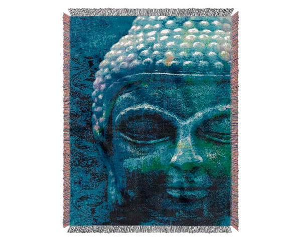 Retro Blue Green Buddha Woven Blanket