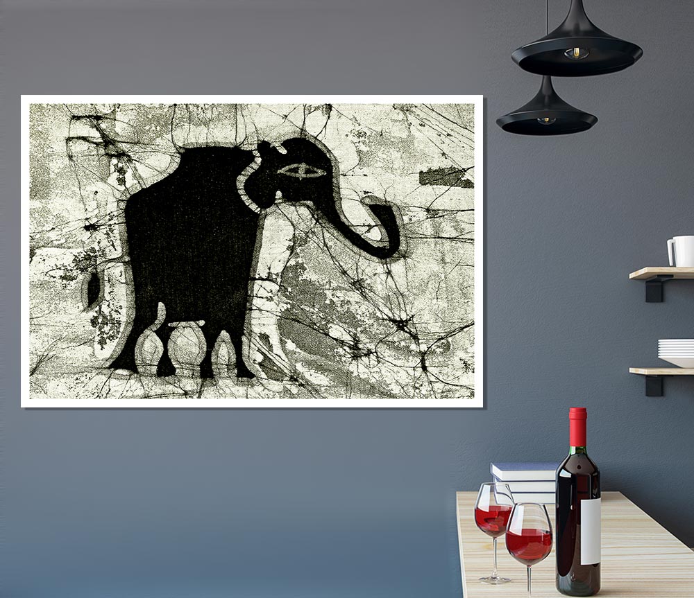 Tribal Elephant Black Print Poster Wall Art