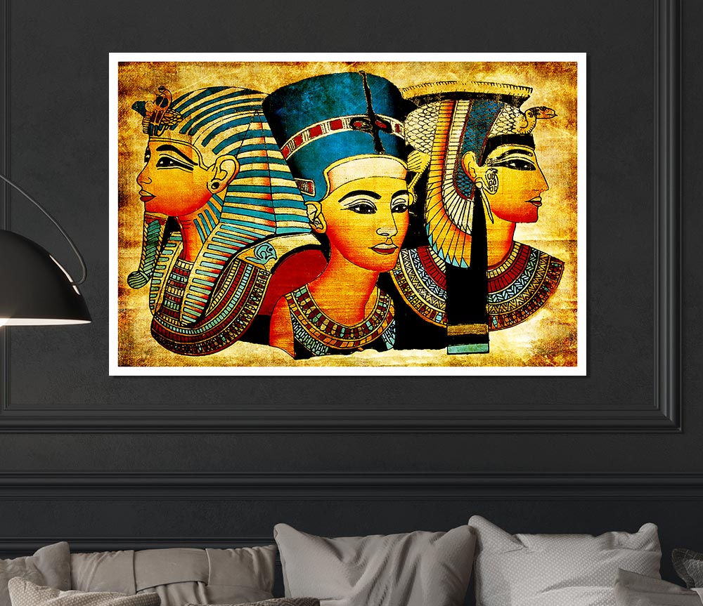 Heads Of Three Egyptian Queens N Kings Print Poster Wall Art