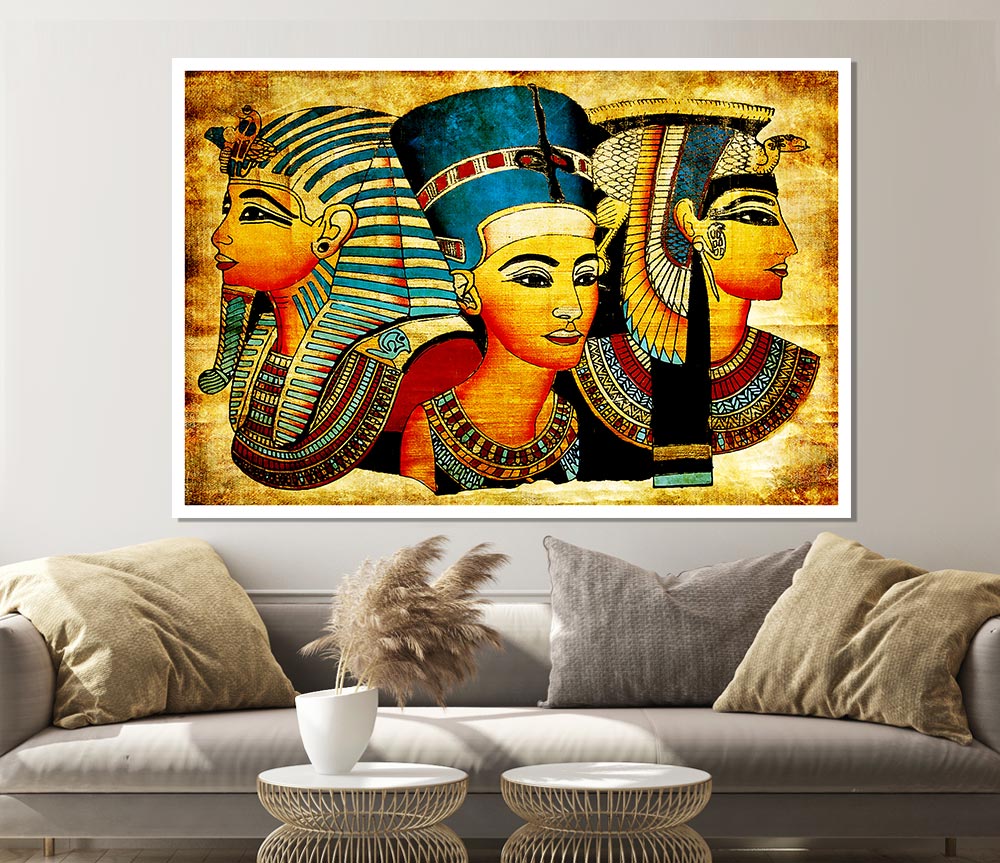 Heads Of Three Egyptian Queens N Kings Print Poster Wall Art