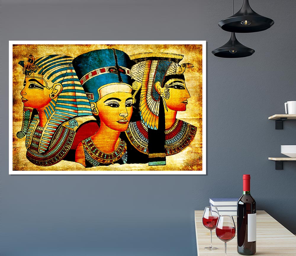 Heads Of Three Egyptian Queens N Kings Print Poster Wall Art