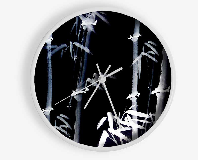 Bamboo White On Black Clock - Wallart-Direct UK