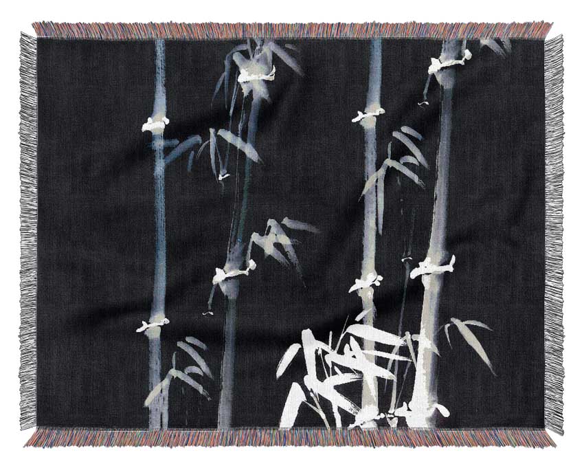 Bamboo White On Black Woven Blanket