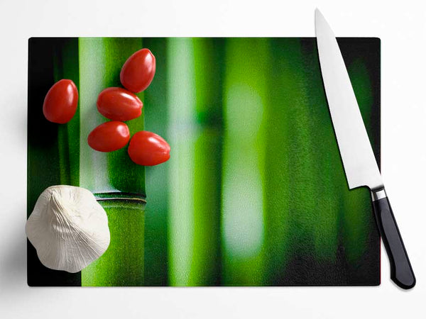 Green Bamboo Close-Up Glass Chopping Board