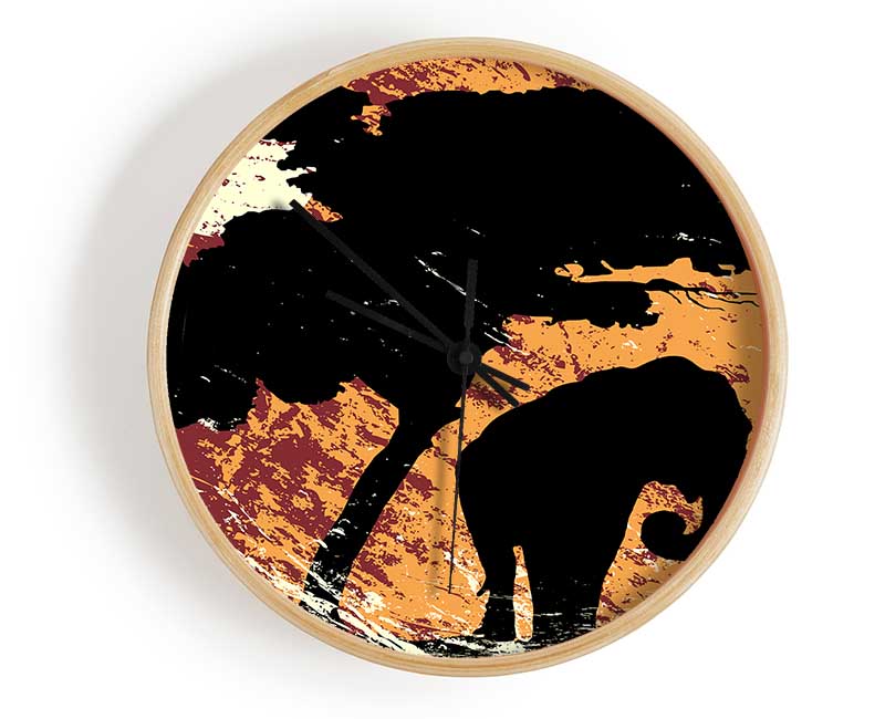 Elephant Safari By The Sun Clock - Wallart-Direct UK