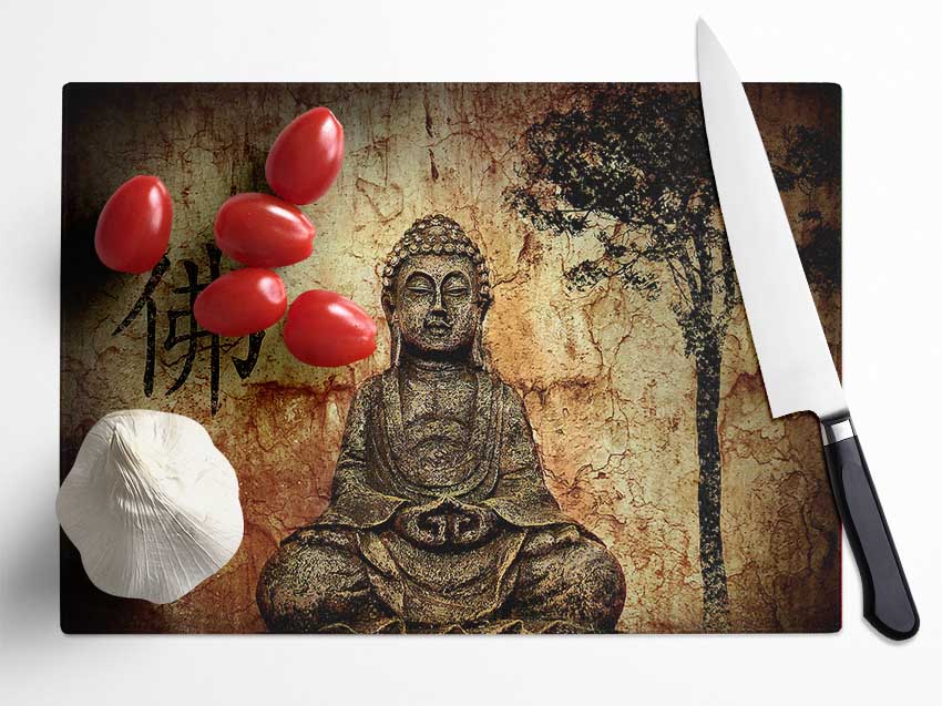 Buddha Retro Tree Glass Chopping Board