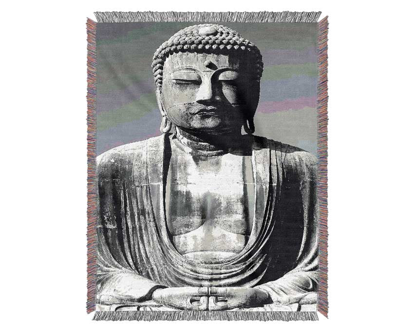 Peaceful Buddha Black n White Woven Blanket