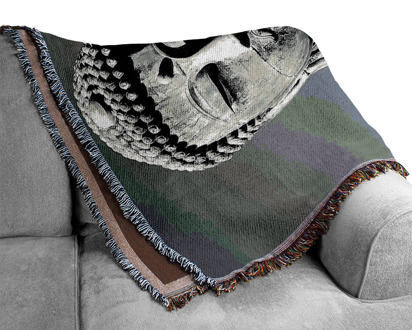 Peaceful Buddha Black n White Woven Blanket