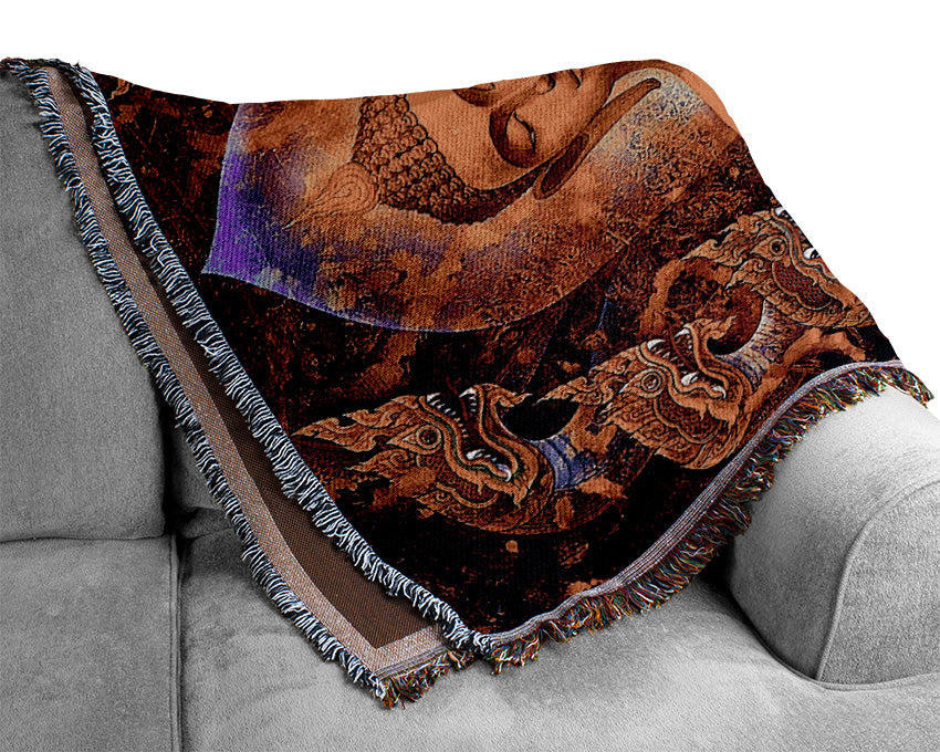 Meditating Buddha Dragons Woven Blanket