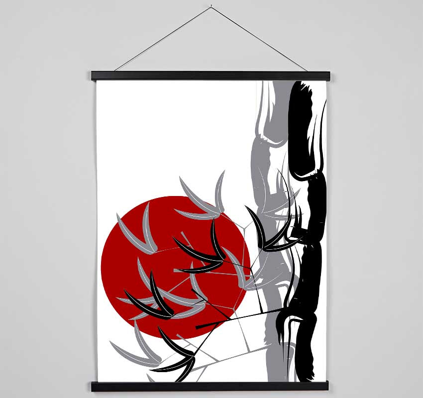 Bamboo Leaves In The Red Sun Hanging Poster - Wallart-Direct UK