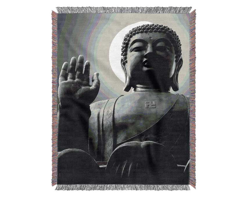 Black n White Buddha Statue Woven Blanket