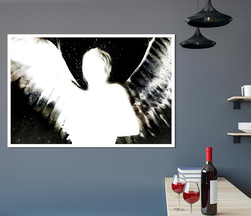 Angels In The Night White On Black Print Poster Wall Art