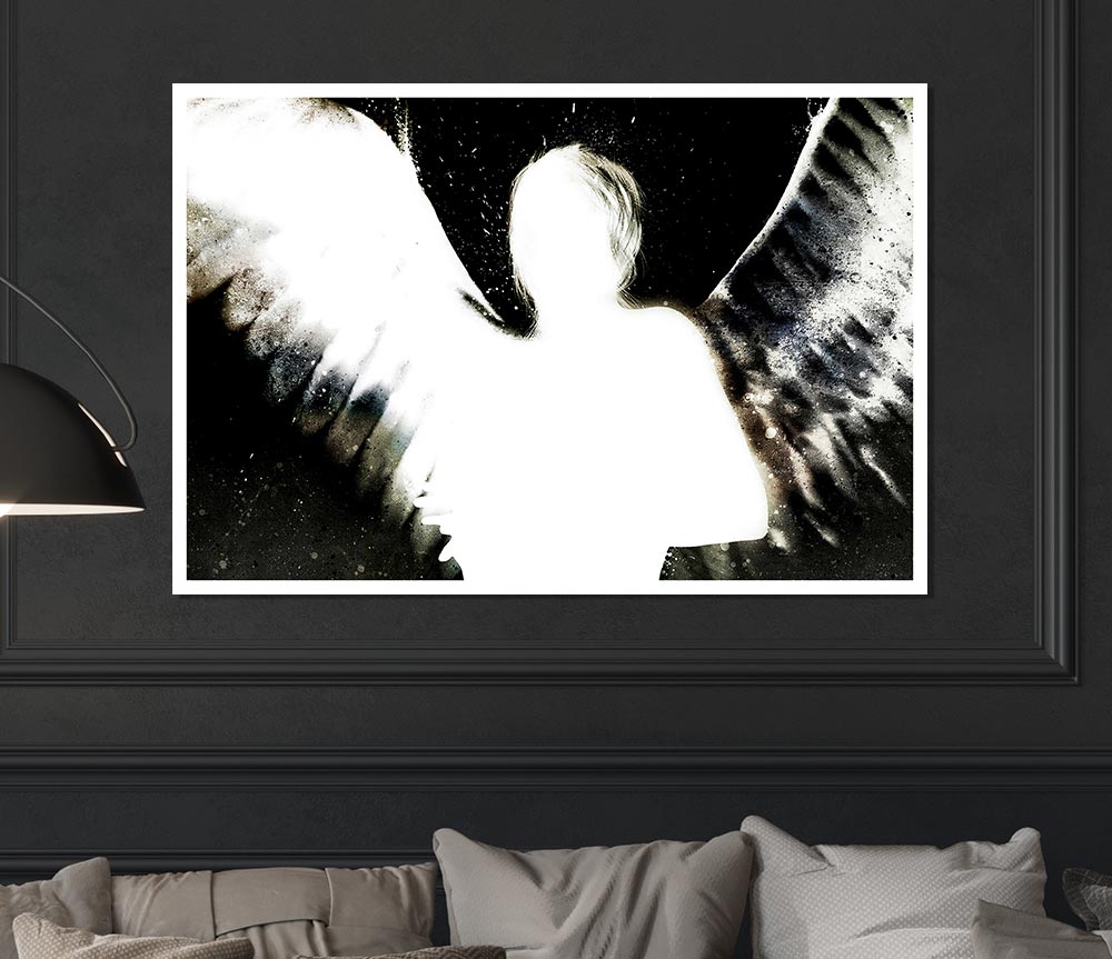 Angels In The Night White On Black Print Poster Wall Art