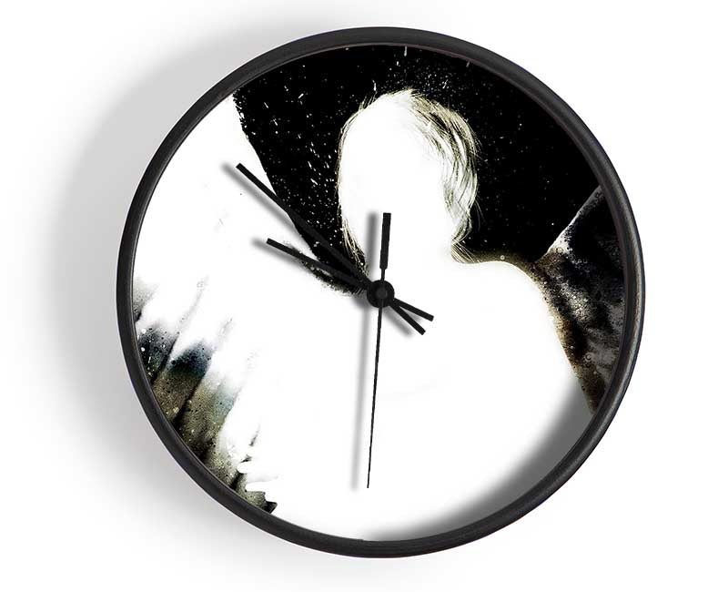 Angels In The Night White On Black Clock - Wallart-Direct UK