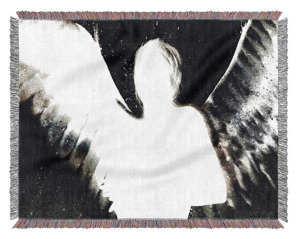 Angels In The Night White On Black Woven Blanket