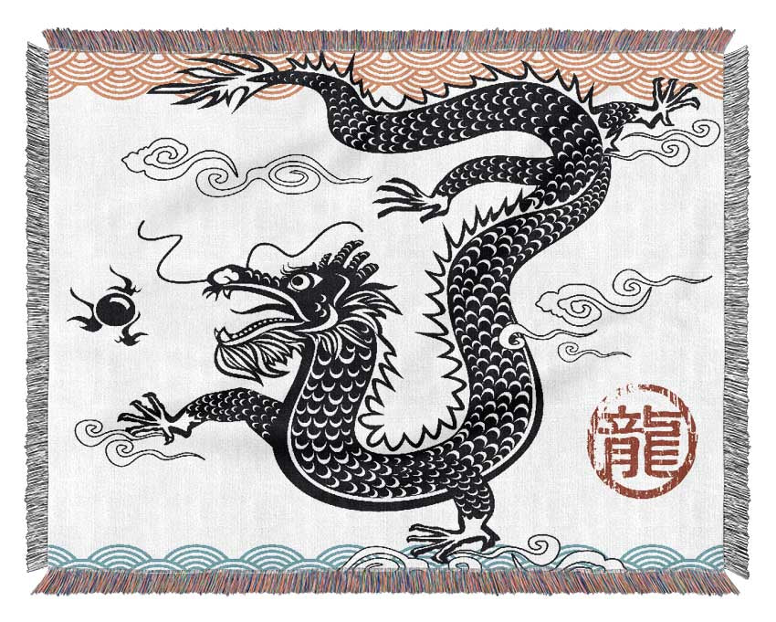 Japanese Dragon Of The Seas Woven Blanket