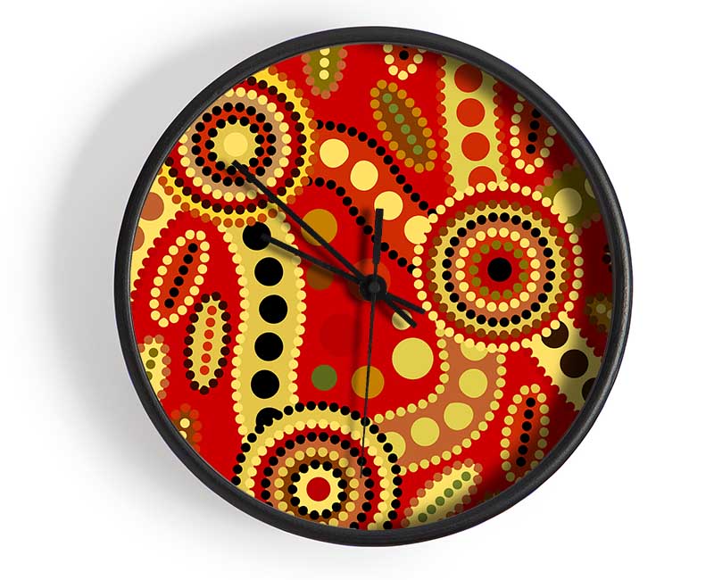 Aboriginal Red Tribal Clock - Wallart-Direct UK