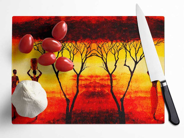 African Women Working In The Blazing Red Fields Glass Chopping Board