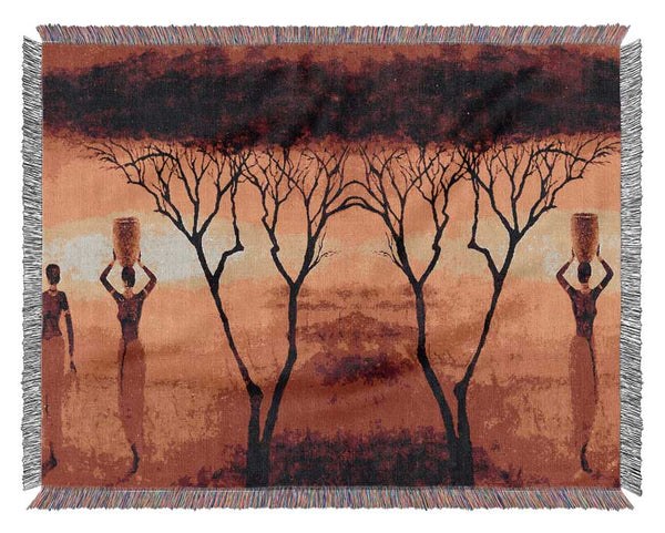 African Women Working In The Blazing Red Fields Woven Blanket