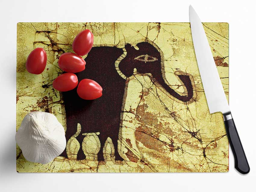 Tribal Elephant Brown Glass Chopping Board