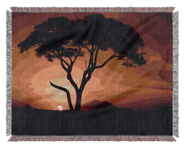 African Tree In Golden Sunlight Woven Blanket