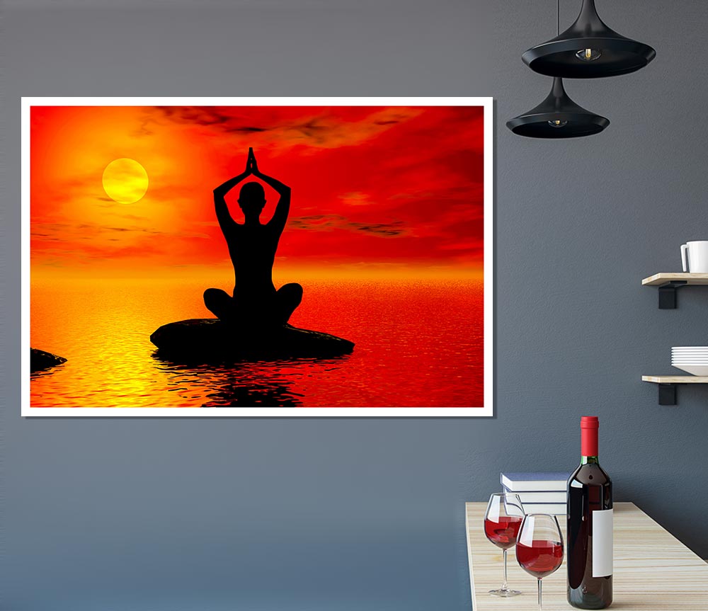 Yoga Ocean Sun Blaze Print Poster Wall Art