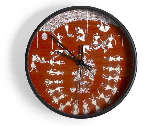 Aboriginal Warli Mahabharata Clock - Wallart-Direct UK