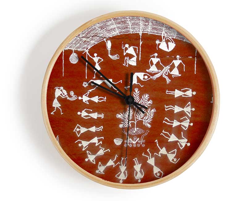 Aboriginal Warli Mahabharata Clock - Wallart-Direct UK