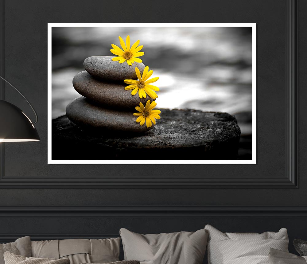 Zen Flowered Stones Print Poster Wall Art