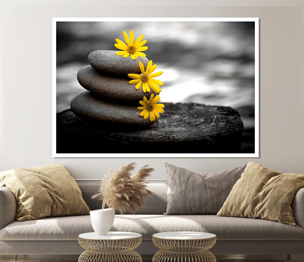 Zen Flowered Stones Print Poster Wall Art